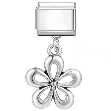 Picture of 1 Piece 304 Stainless Steel Stylish Italian Charm Links For DIY Bracelet Jewelry Making Wholesale Silver Tone Flower 10mm x 9mm