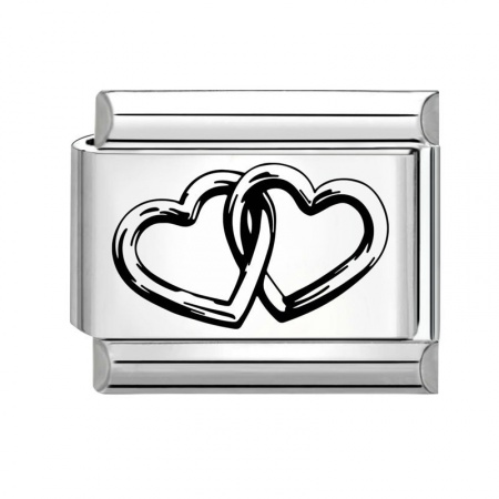 Picture of 1 Piece 304 Stainless Steel Valentine's Day Italian Charm Links For DIY Bracelet Jewelry Making Wholesale Silver Tone Black Rectangle Heart 10mm x 9mm