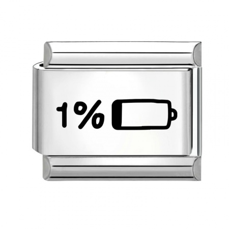 Picture of 1 Piece 304 Stainless Steel Stylish Italian Charm Links For DIY Bracelet Jewelry Making Wholesale Silver Tone Black Rectangle Battery Icon 10mm x 9mm