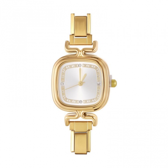 Picture of 1 Piece 304 Stainless Steel Stylish Italian Charm Links Watch Face For DIY Jewelry Making Wholesale Gold Plated White Square 5.7cm x 2.6cm