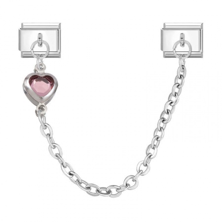 Picture of 1 Piece 304 Stainless Steel Valentine's Day Italian Charm Links For DIY Bracelet Jewelry Making Wholesale Silver Tone Pink Heart 10mm x 9mm
