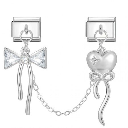 Picture of 1 Piece 304 Stainless Steel Valentine's Day Italian Charm Links For DIY Bracelet Jewelry Making Wholesale Silver Tone Heart 10mm x 9mm