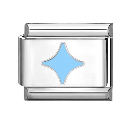 Picture of 1 Piece 304 Stainless Steel Stylish Italian Charm Links For DIY Bracelet Jewelry Making Wholesale Silver Tone Light Blue Rectangle Star 10mm x 9mm