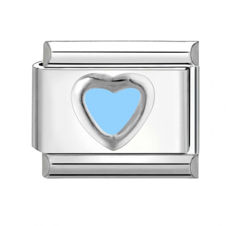 Picture of 1 Piece 304 Stainless Steel Valentine's Day Italian Charm Links For DIY Bracelet Jewelry Making Wholesale Silver Tone Light Blue Rectangle Heart 10mm x 9mm