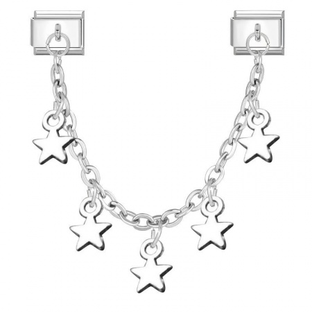 Picture of 1 Piece 304 Stainless Steel Stylish Italian Charm Links For DIY Bracelet Jewelry Making Wholesale Silver Tone Pentagram Star 10mm x 9mm