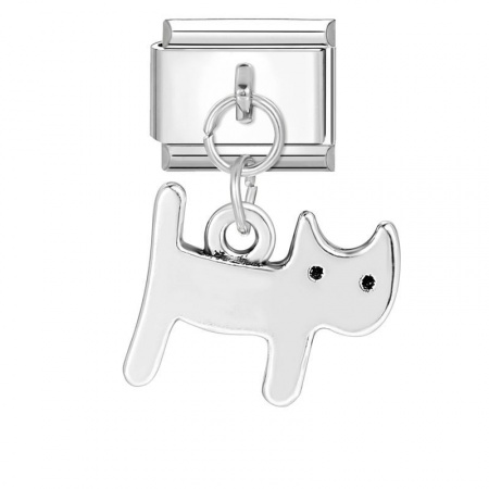 Picture of 1 Piece 304 Stainless Steel Stylish Italian Charm Links For DIY Bracelet Jewelry Making Wholesale Silver Tone Cat Animal 10mm x 9mm