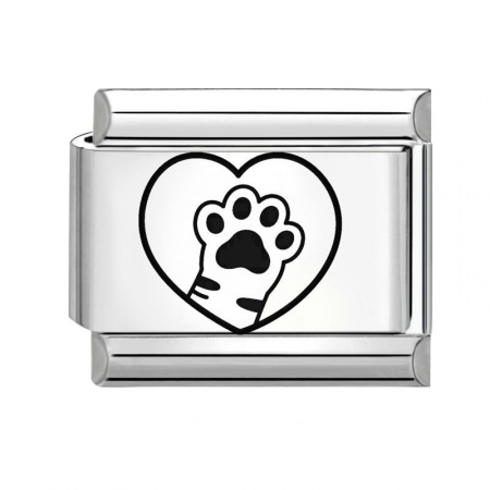 Picture of 1 Piece 304 Stainless Steel Stylish Italian Charm Links For DIY Bracelet Jewelry Making Wholesale Silver Tone Black Rectangle Paw Claw 10mm x 9mm
