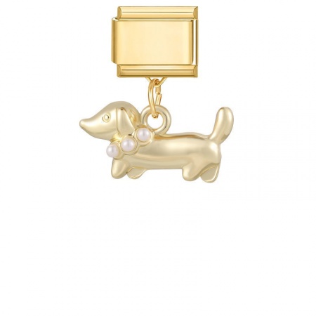 Picture of 1 Piece 304 Stainless Steel Stylish Italian Charm Links For DIY Bracelet Jewelry Making Wholesale Gold Plated Dog Animal 10mm x 9mm