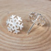 Picture of Brass Ear Post Stud Earrings Silver Plated Christmas Snowflake 10mm( 3/8") x 9mm( 3/8"), Post/ Wire Size: (21 gauge), 1 Pair                                                                                                                                  