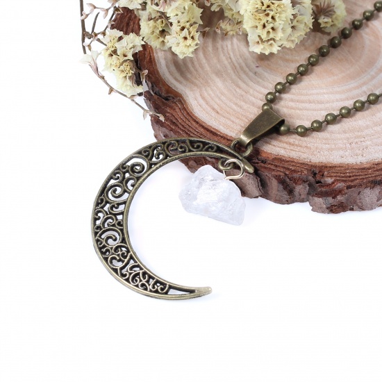 Изображение Druzy Новая мода Кварцевые Луны ожерелье цепь шарика античная бронза Белый цветок полые резные 51.0cm (20 1/8 ") длиной, 1 шт