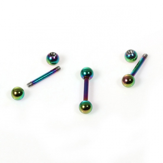 Picture of Titanium Steel Ear Bone Nail Multicolor Dumbbell 10mm x 2mm, Post/ Wire Size: (18 gauge), 6 PCs