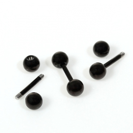 Picture of Titanium Steel Ear Bone Nail Black Dumbbell 12mm x 3mm, Post/ Wire Size: (18 gauge), 6 PCs