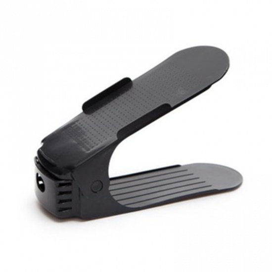 Picture of Plastic Adjustable Shoe Holder Rack Organizer Storage Black 25cm(9 7/8") x 9.3cm(3 5/8"), 1 Piece