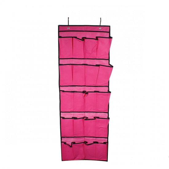Picture of Nonwovens Wall Door Hanging Storage Bag 20 Pockets Rectangle Fuchsia 125cm(49 2/8") x 45cm(17 6/8"), 1 Piece