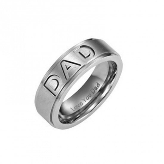 Picture of Stainless Steel Unadjustable Rings Silver Tone Round " Dad " 18.3mm(US Size 8.25), 1 Piece
