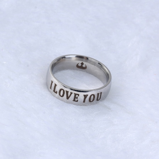Picture of Stainless Steel Unadjustable Rings Silver Tone Round " I Love you " 15.7mm(US Size 5), 1 Piece