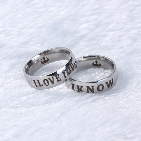 Picture of Stainless Steel Unadjustable Rings Silver Tone Round " I KNOW " 17.5mm(US size 7.25), 1 Piece