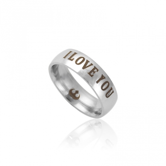 Picture of Stainless Steel Unadjustable Rings Silver Tone Round " I Love you " 19.9mm(US Size 10), 1 Piece