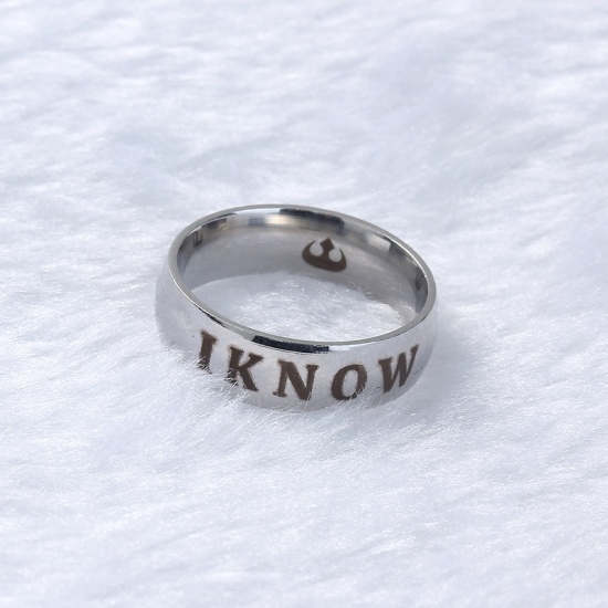 Picture of Stainless Steel Unadjustable Rings Silver Tone Round " I KNOW " 19.9mm(US Size 10), 1 Piece