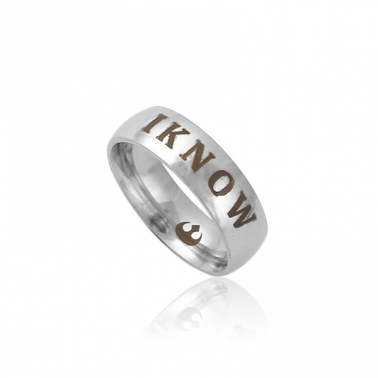 Picture of Stainless Steel Unadjustable Rings Silver Tone Round " I KNOW " 20.7mm(US Size 11), 1 Piece