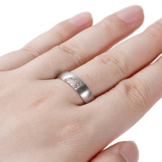 Picture of Rings Silver Tone Light Beige Enamel Broken Heart Clear Rhinestone 21.1mm(US size 11.5), 1 Piece