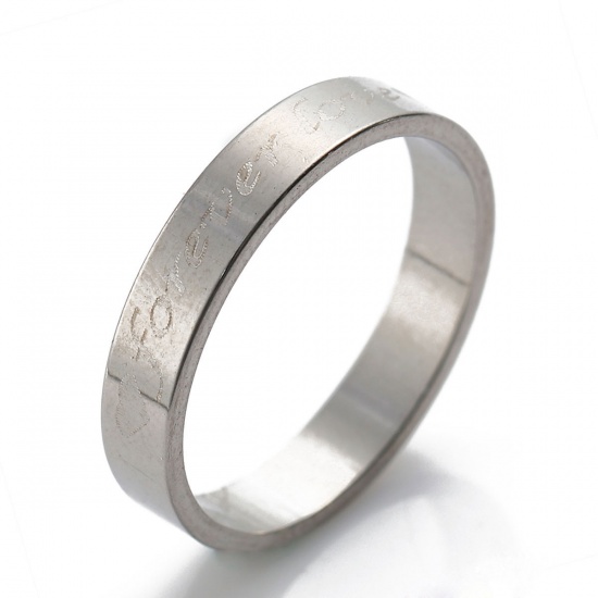 ステンレス鋼 調整不能 リング 指輪 シルバートーン ハート “ Forever Love ” 20.7mm（日本サイズ23号）、 1 個 の画像