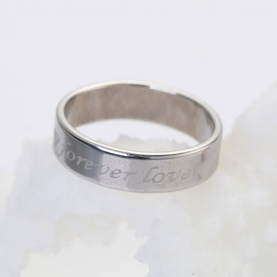 Picture of Stainless Steel Unadjustable Rings Silver Tone Heart " Forever Love " 20.7mm(US Size 11), 1 Piece