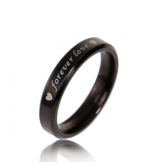 Picture of Stainless Steel Unadjustable Rings Black Heart " Forever Love " 19.1mm(US Size 9.25), 1 Piece