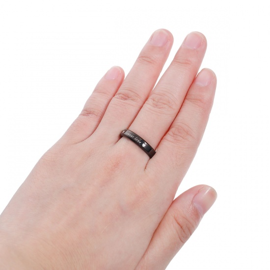 Immagine di Acciaio Inossidabile Non Regolabile Anello Nero Cuore " Forever Love" 20.7mm(taglia di US: 11), 1 Pz