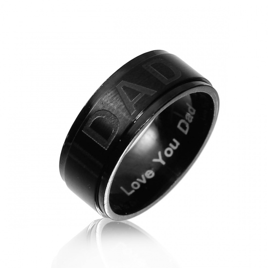 Picture of Stainless Steel Unadjustable Rings Black Round " Dad " 17.5mm(US size 7.25), 1 Piece