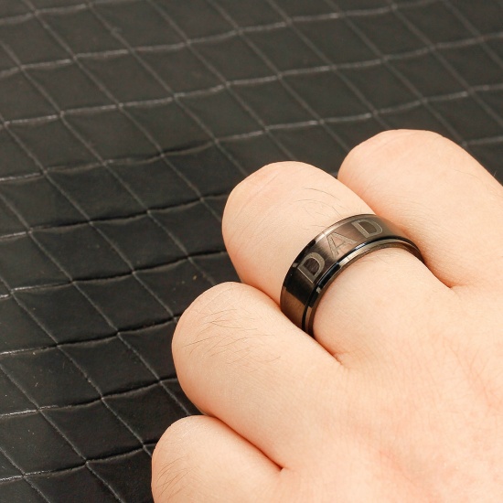 Picture of Stainless Steel Unadjustable Rings Black Round " Dad " 17.5mm(US size 7.25), 1 Piece