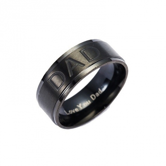 Picture of Stainless Steel Unadjustable Rings Black Round " Dad " 20.7mm(US Size 11), 1 Piece