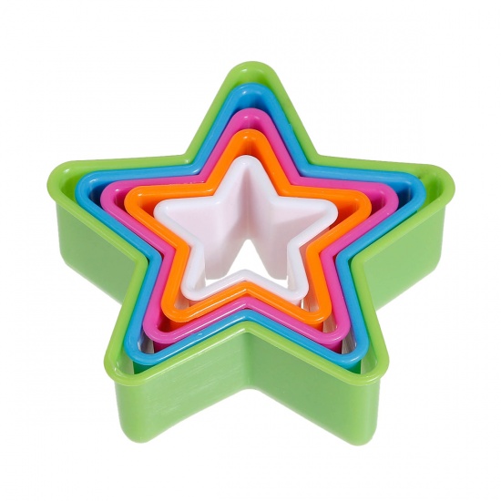Immagine di Plastic Baking Tools Cookie Cake Mold Pentagram Star At Random Mixed 10cm x9.2cm(3 7/8" x3 5/8") - 4.4cm x4.2cm(1 6/8" x1 5/8"), 1 Set(5 PCs/Set)