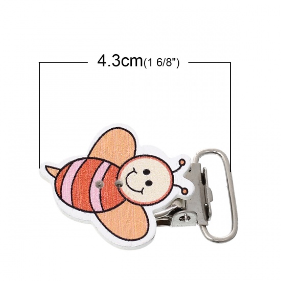 Imagen de Wood Baby Pacifier Clip Bee Animal At Random Mixed Smile 43mm(1 6/8") x 30mm(1 1/8"), 4 PCs