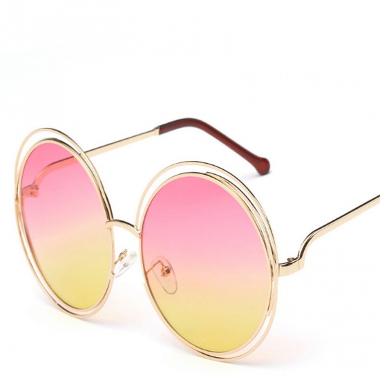 Immagine di Oro Placcato Occhiali da sole PC con lenti rotonde giallo-rosa 15.5x6.9cm-1Pz
