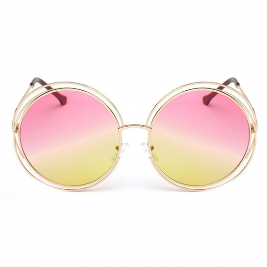 Immagine di Oro Placcato Occhiali da sole PC con lenti rotonde giallo-rosa 15.5x6.9cm-1Pz