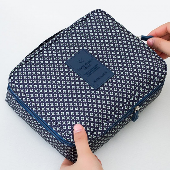 Picture of Oxford Fabric Makeup Wash Bag Rectangle Deep Blue Star 21cm(8 2/8") x 16cm(6 2/8"), 1 Piece
