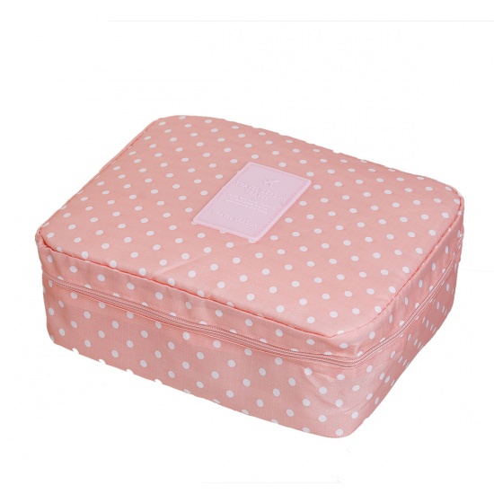 Immagine di Oxford Fabric Makeup Wash Bag Rectangle White & Pink Dot 21cm(8 2/8") x 16cm(6 2/8"), 1 Piece