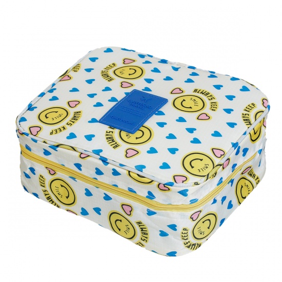 Immagine di Oxford Fabric Makeup Wash Bag Rectangle Yellow & Blue Smile Face 21cm(8 2/8") x 16cm(6 2/8"), 1 Piece
