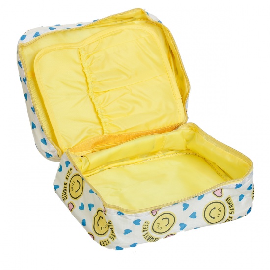 Immagine di Oxford Fabric Makeup Wash Bag Rectangle Yellow & Blue Smile Face 21cm(8 2/8") x 16cm(6 2/8"), 1 Piece