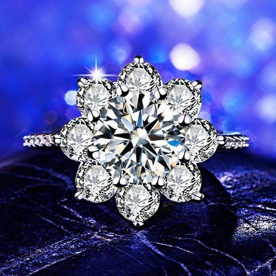 Picture of Brass Rings Silver Tone Flower Clear Cubic Zirconia 19.1mm(US Size 9.25), 1 Piece