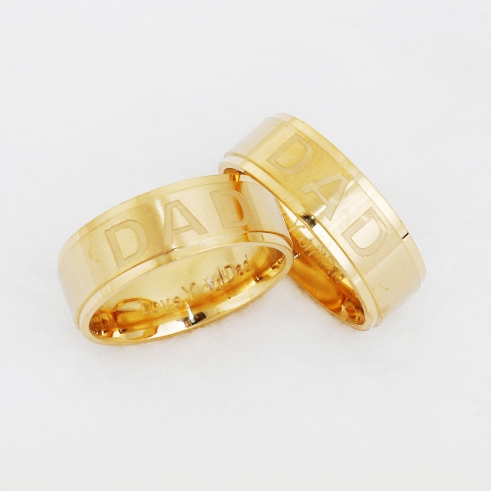 Picture of Stainless Steel Unadjustable Rings Gold Plated Round " Dad " 17.5mm(US size 7.25), 1 Piece