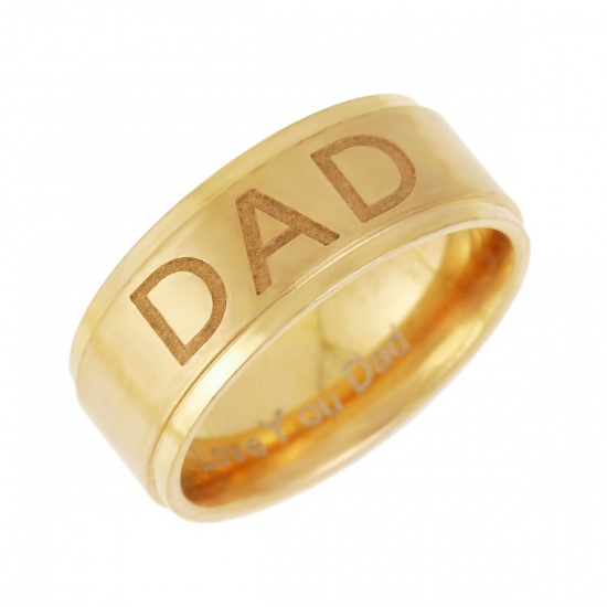Picture of Stainless Steel Unadjustable Rings Gold Plated Round " Dad " 17.5mm(US size 7.25), 1 Piece