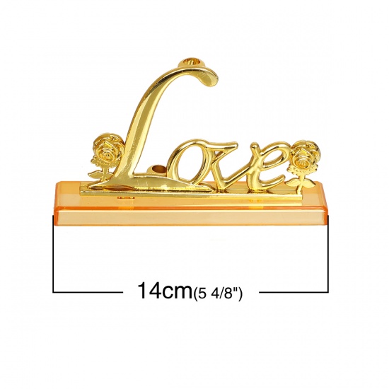 Picture of Plastic Stationery Penholder " Love " Gold Plated Rose Flower 12cm x7.2cm(4 6/8" x2 7/8") 14cm x3cm(5 4/8" x1 1/8"), 1 Piece