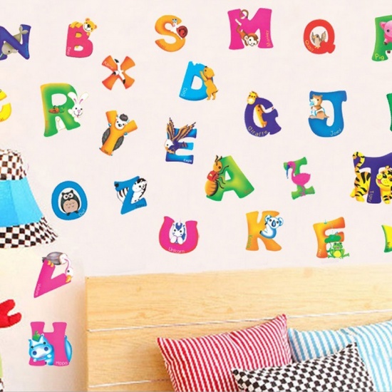 Picture of PVC Home Decor Wall Decal Sticker Alphabet/ Letter Multicolor Animal Pattern 42cm(16 4/8") x 23cm(9"), 1 Piece