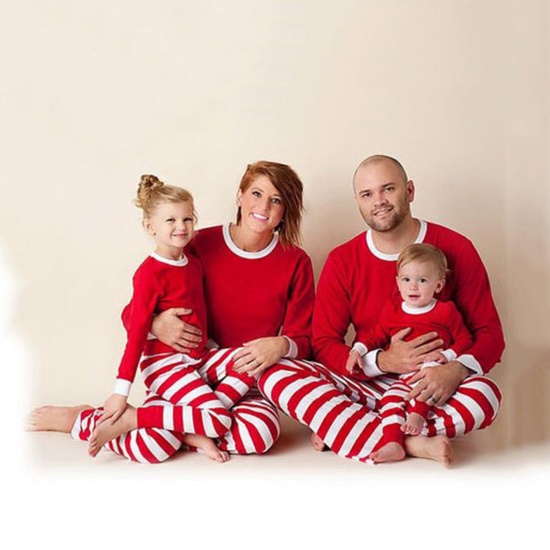 Picture of Cotton Christmas Family Matching Sleepwear Nightwear Pajamas Set Stripe Red For Kids 4T, 1 Set
