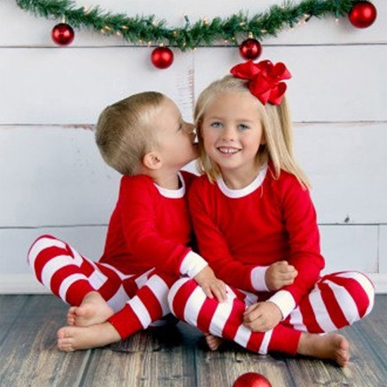 Immagine di Cotone Natale Set Pigiama da Notte da Abbinare alla Famiglia Rosso Striscia Adatto ai Bambini 5T, 1 Serie