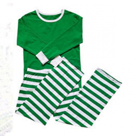 Picture of Cotton Christmas Family Matching Sleepwear Nightwear Pajamas Set Green Stripe For Women Size S, 1 Set