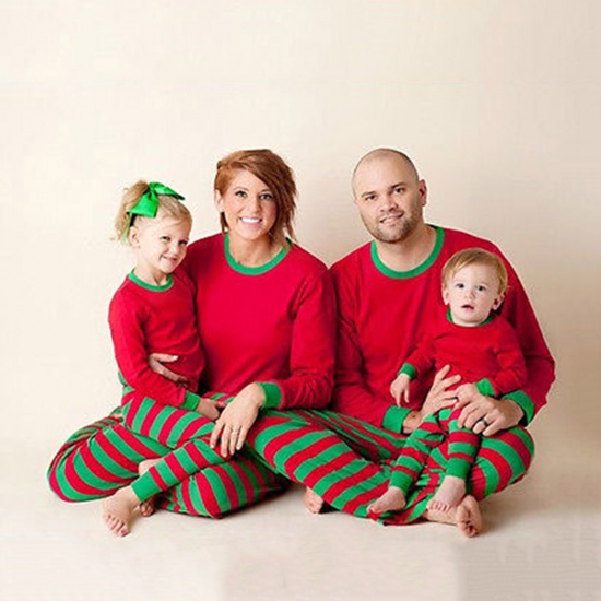 Immagine di Cotone Natale Set Pigiama da Notte da Abbinare alla Famiglia Rosso & Verde Striscia Adatto ai Bambini 5T, 1 Serie