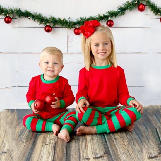 Immagine di Cotone Natale Set Pigiama da Notte da Abbinare alla Famiglia Rosso & Verde Striscia Adatto ai Bambini 5T, 1 Serie